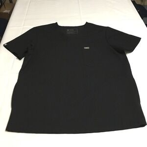 Figs Chisec Scrub Top Mens  Large Black V-Neck Pocket Medical Short Sleeve